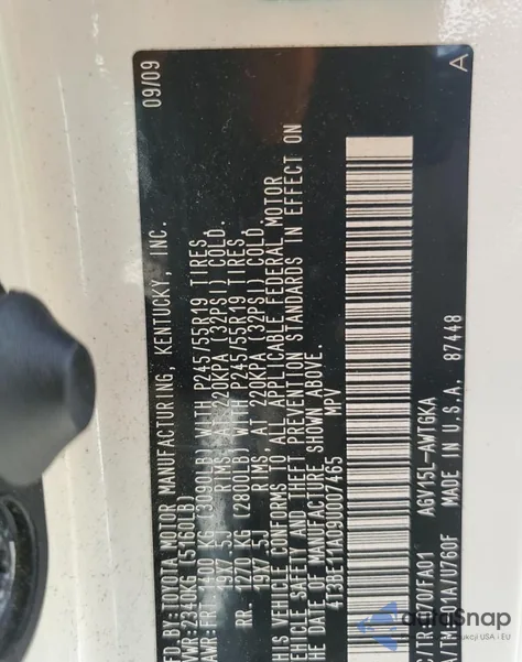 2009 Toyota Venza из США, поврежденный, VIN 4T3BE11A09U007465